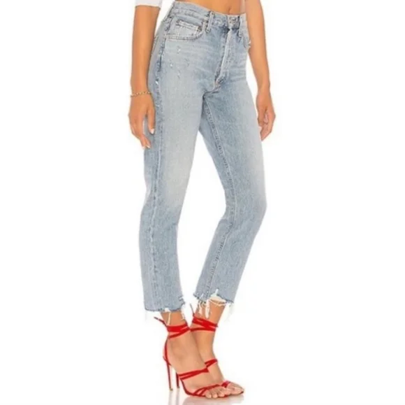 AGOLDE High Rise Riley Straight Crop  in light wash with raw hem - Picture 4 of 15